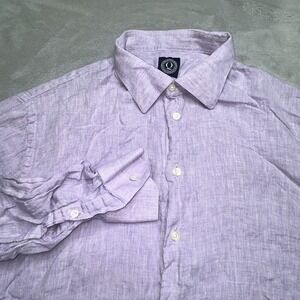 Q Clothier Linen Shirt Mens Medium Purple Lavender Button Up Custom Fit